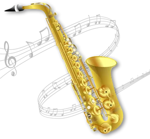 Golden_ Saxophone_with_ Musical_ Notes PNG Image