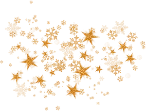 Golden Snowflakeson Black Background PNG Image