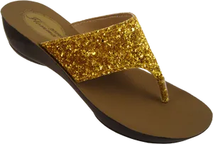 Golden Sparkle Ladies Chappal PNG Image