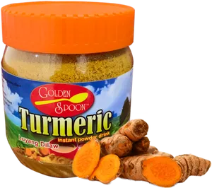 Golden Spoon Turmeric Powder Drink Jar PNG Image