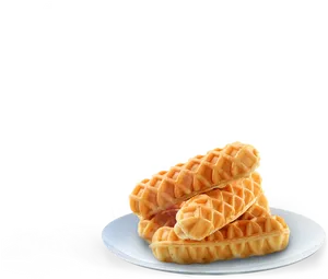 Golden Stacked Waffleson Plate PNG Image