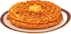 Golden Stacked Waffleswith Butter PNG Image