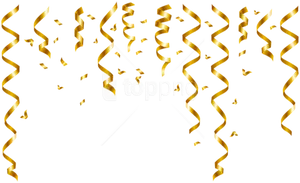 Golden Streamers Confetti Black Background PNG Image