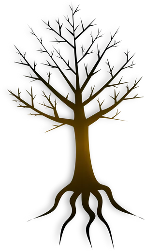 Golden Tree Silhouetteon Black Background PNG Image