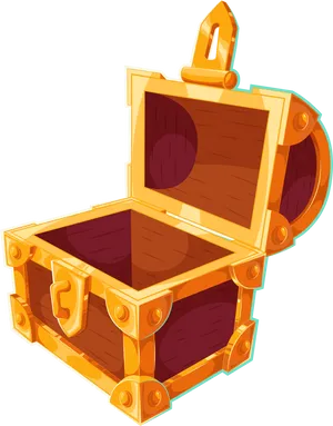 Golden Trimmed Wooden Treasure Chest PNG Image