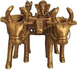 Golden Vinayagar On Bull Cart Sculpture PNG Image