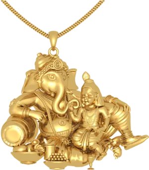 Golden Vinayagar Pendant Design PNG Image