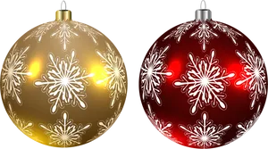 Goldenand Red Christmas Ballswith Snowflake Patterns PNG Image