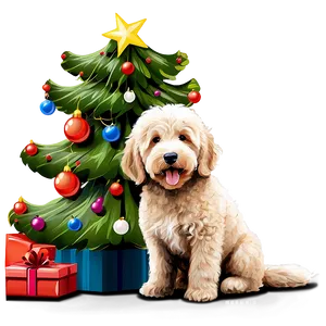 Goldendoodle With Christmas Tree Png Bog67 PNG Image