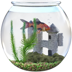 Goldfishin Bowlwith Castle Decoration PNG Image