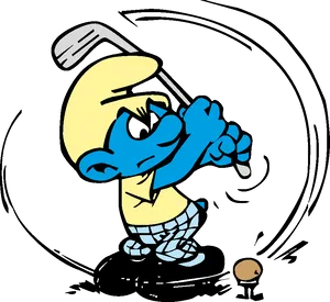 Golfing Smurf Action PNG Image