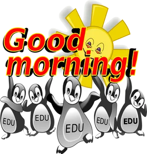 Good Morning Penguinsand Sun Illustration PNG Image