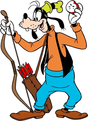 Goofy Archer Cartoon Character PNG Image