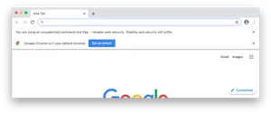 Google Chrome Unsupported Command Line Flag Warning PNG Image