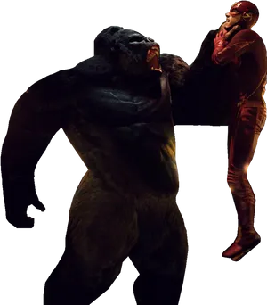 Gorilla_vs_ Superhero_ Showdown PNG Image