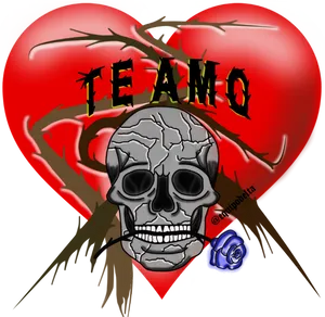 Gothic Love Heartand Skull PNG Image