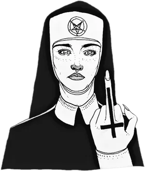 Gothic Nun Gesture Artwork PNG Image