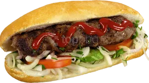 Gourmet Grilled Hot Dogwith Toppings PNG Image