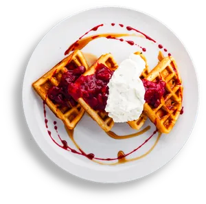 Gourmet Waffleswith Berry Compoteand Whipped Cream PNG Image