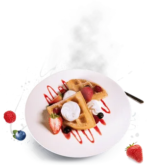 Gourmet Wafflewith Fresh Berriesand Cream PNG Image