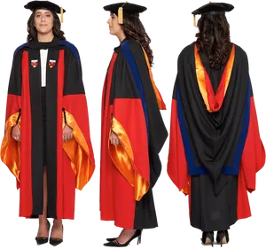 Graduate In Cap And Gown Multiple Views PNG Image