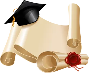 Graduation Capand Diploma Scroll PNG Image