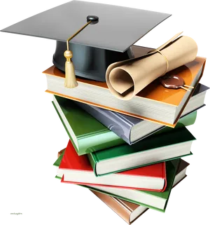 Graduation Capand Diplomaon Books PNG Image