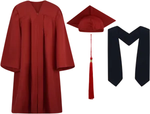 Graduation Capand Gown Set Red PNG Image