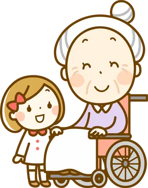 Grandchild With Grandmother Cartoon PNG Image