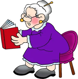 Grandma Reading Book Cartoon PNG Image