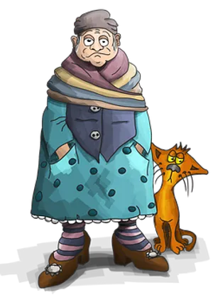 Grandmaand Cat Cartoon Illustration PNG Image