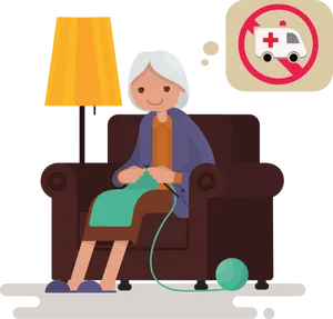 Granny Knitting Comfortably At Home PNG Image