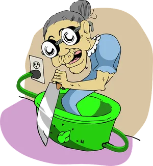 Granny Sharpening Knife Cartoon PNG Image