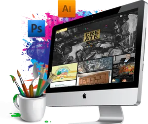 Graphic Design Workspace Setup PNG Image