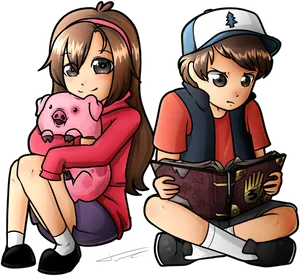 Gravity Falls Siblingsand Pig PNG Image