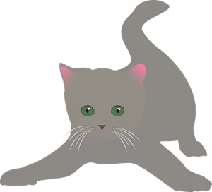 Gray Kitten Stretching Illustration PNG Image