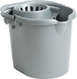 Gray Plastic Mop Bucket With Wringer PNG Image