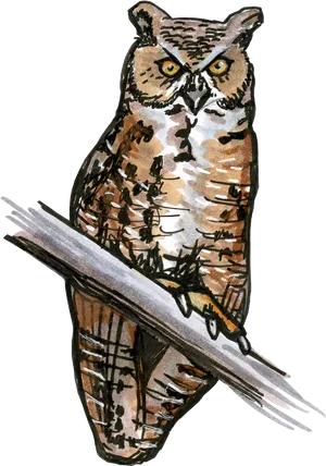 Great_ Horned_ Owl_ Illustration.png PNG Image