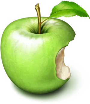 Green Apple With Bite PNG Image