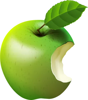 Green Apple With Bite PNG Image