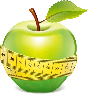 Green Apple With Measuring Tape PNG Image