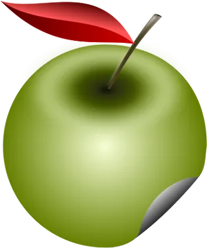 Green Apple With Red Leaf PNG Image