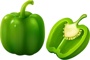 Green Bell Pepper Wholeand Halved PNG Image