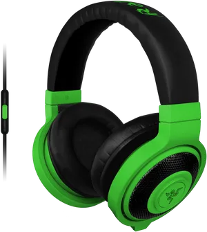 Green Black Over Ear Headphoneswith Mic PNG Image