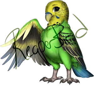 Green Budgie Spreading Wings PNG Image