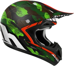 Green Camo Motocross Helmet PNG Image