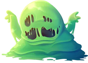 Green Cartoon Slime Creature PNG Image