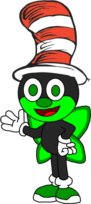 Green Character Red Striped Hat PNG Image