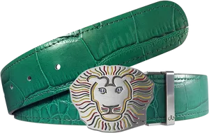 Green Crocodile Leather Beltwith Lion Buckle PNG Image