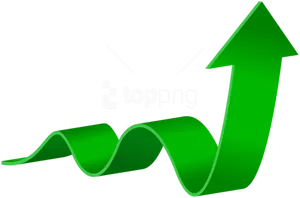 Green Curved Arrow Rising Upward PNG Image